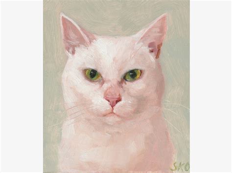 White Cat Oil Painting Small Artwork Cat Lover T Etsy