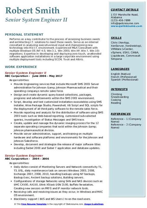 Senior System Engineer Resume Samples Qwikresume