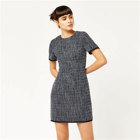 Warehouse Bridget Tweed Shift Dress Blue Pattern 1 Tweed Shift Dress