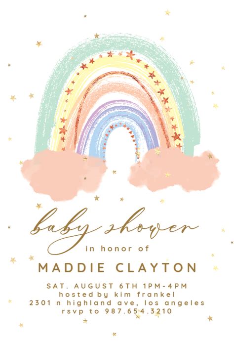 Paper Rainbow Baby Girl Invite Girl Baby Shower Editable Template