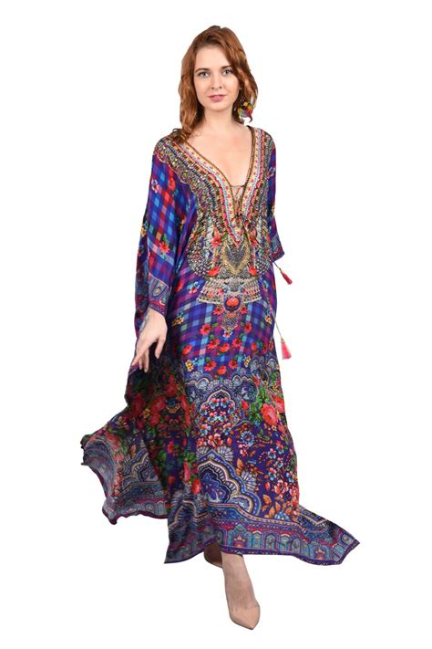 Embellished Russian Flower Long Kaftan Designer Long Kaftan Dress