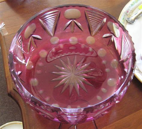 Antique Cranberry Crystal 8 Bowl Cut To Clear Bohemian Etsy