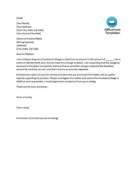 Sample Dispute Letter Template Templates At Within Credit Dispute