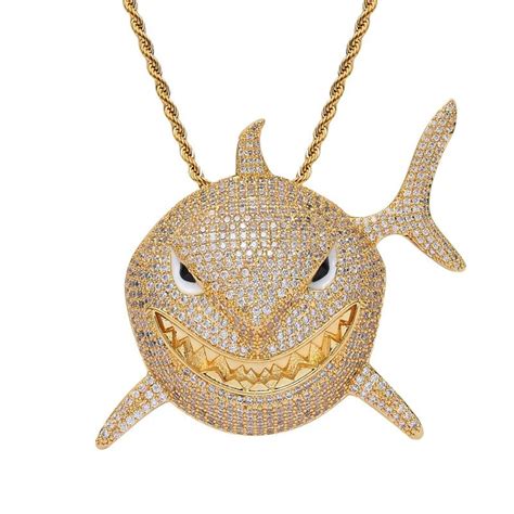 Iced Out Shark Pendant Necklace Crystal 6ix9ine Jewelry Hip Etsy