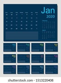 2020 Calendar Planner Design Monthly Scheduler Stock Vector Royalty