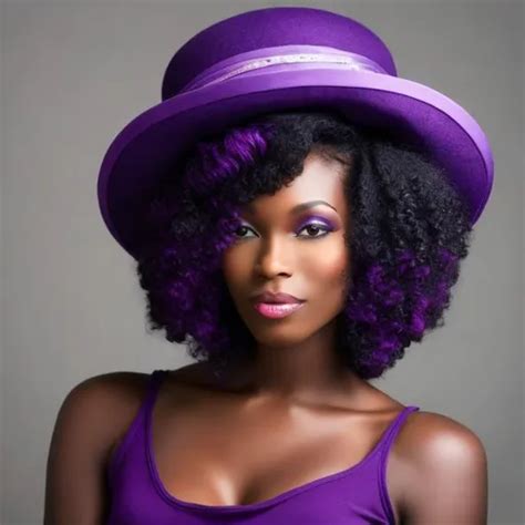 Beautiful Black Woman With Purple Hair And Purple Ch