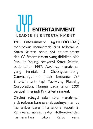 Jyp Entertainment Merupakan Manajemen Artis Terbesar Di Korea Selatan