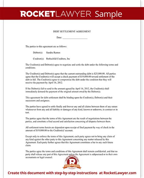 Debt Settlement Agreement Form Letter With Sample