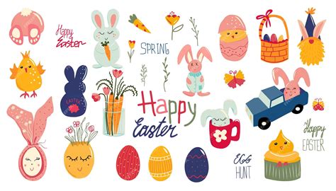 Premium Vector Happy Easter Cartoon Elements Eggs Cute Chickens Funny