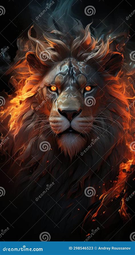 Fire Lion for Modern Poster or Tattoo. Stock Illustration ...