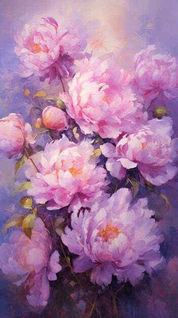 Premium Photo Lilac Peonies Art Deco Oil Painting