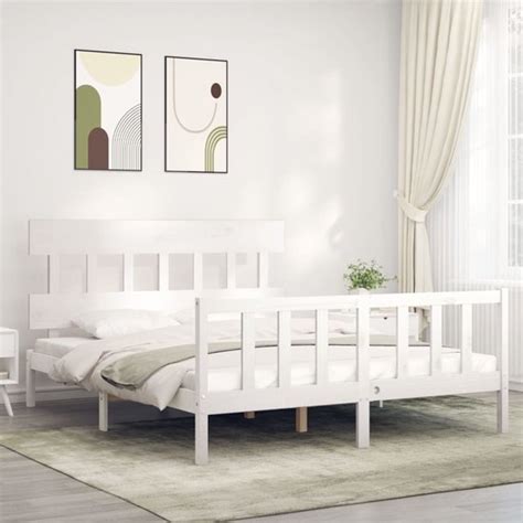 The Living Store Bedframe Met Hoofdbord Massief Hout Wit Ft King Size