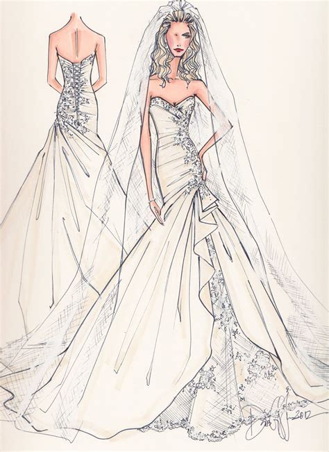 Custom Wedding Gown Illustration Front And Back 20500 Via Etsy Gown Illustration Wedding