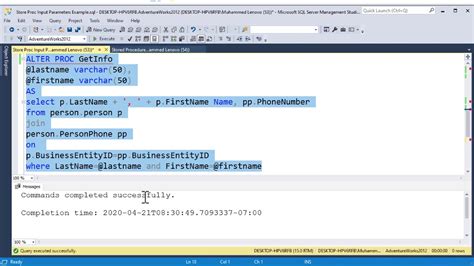 Stored Procedures With Input Parameter Microsoft Sql Server Youtube