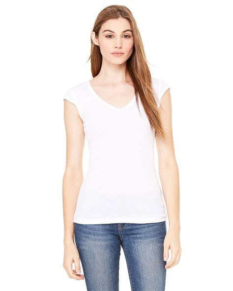 Bella Canvas B8705 Ladies Sheer Mini Rib Cap Sleeve Deep V Neck T