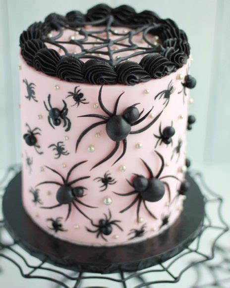 100 Cute Halloween Cake Ideas Pink Cake With Spiders