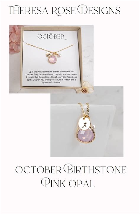 October Birthstone Necklace Personalized Necklace Pink Opal Gold Necklace October Necklace