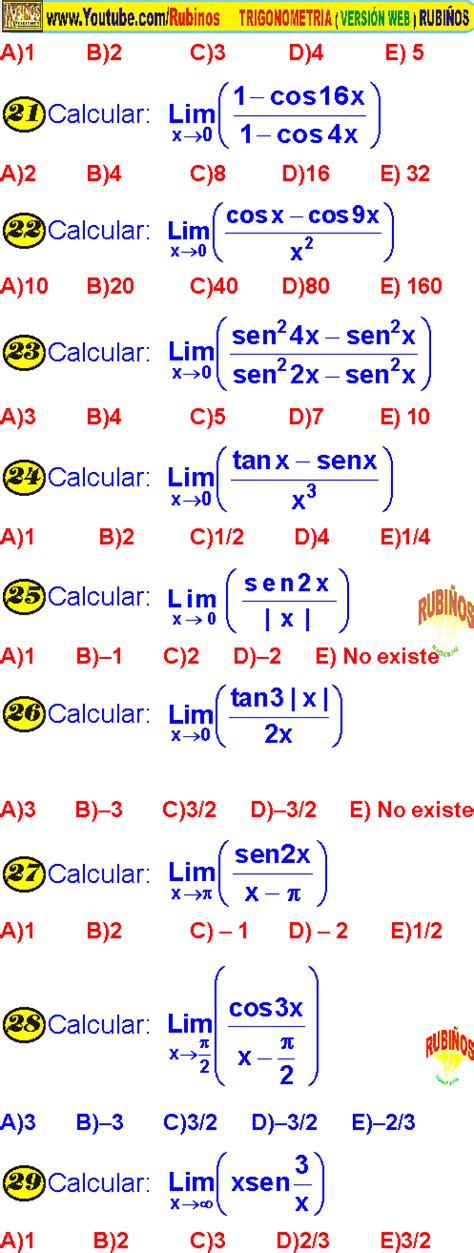 LÍMITES TRIGONOMÉTRICOS PROBLEMAS RESUELTOS PDF