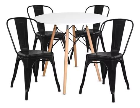 Set Comedor Mesa Redonda Eames Sillas Tolix Negras Cuotas Sin Inter S