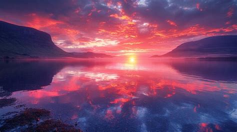 Premium Photo Dramatic Sunset Over Pristine Lake