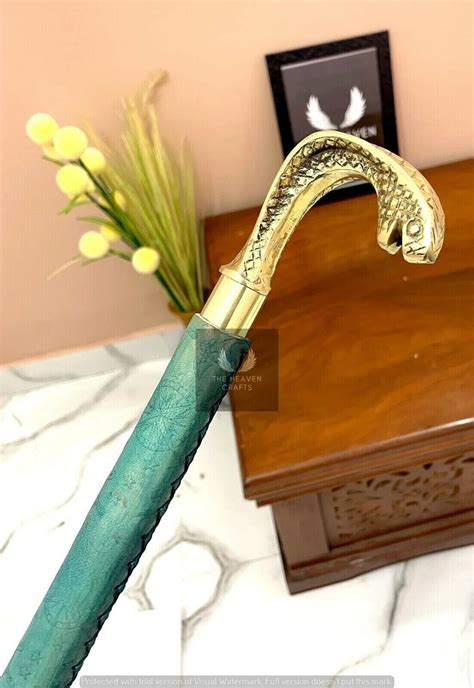 Antique Brass Snake Handle Walking Cane Stick Victori Gem