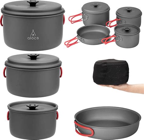 Alocs Classic Camping Cookware Pot Set 7piece Cooking Equipment Camp