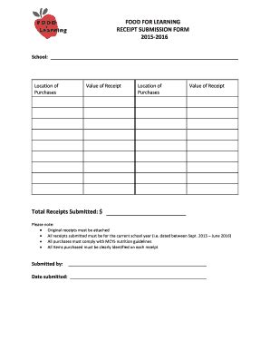 Fillable Online Hpedsb On Food For Learning Receipt Submission Form