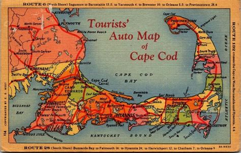 Postcard Tourists Auto Map Of Cape Cod Ebay