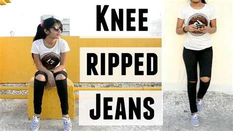 Diy Knee Ripped Jeans Youtube