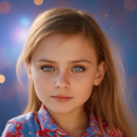 Una Chica Con Ojos Azules Y Una Camisa Roja Y Azul Foto Premium