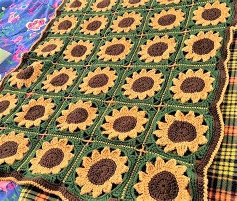 Crochet Sunflower Motif Afghan Pattern Pdf Instant Digital Etsy In