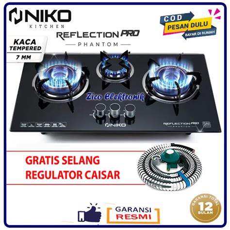 Niko Kompor Gas Tanam Tungku Kaca Reflection Pro Phantom Black