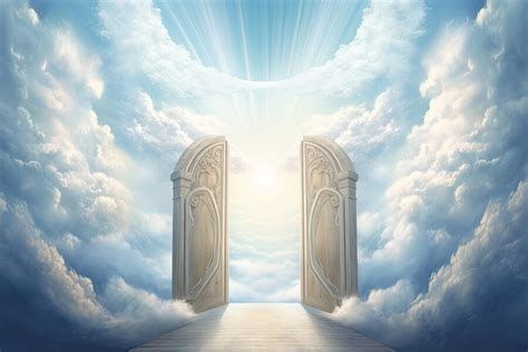 Premium AI Image | heaven with bright light open door and clouds in the ...