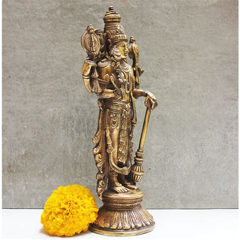 Magnificent 32 Cm Tall Brass Sculpture Of Lord Vishnu Protector Of T Theindianweave