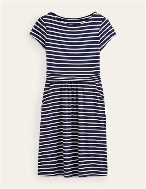 Amelie Jersey Dress Navy Ivory Stripe Boden UK