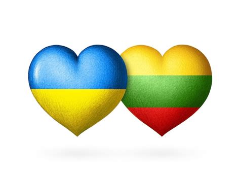 Premium Photo Two Flag Heart Flags Of Ukraine And Lithuania Two