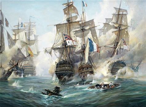 The battle of Trafalgar - HMS Victory and HMS Téméraire in close action ...