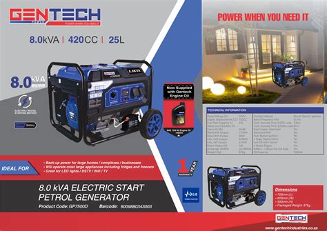 Gentech Power Kva Electric Start Petrol Generator Gentech