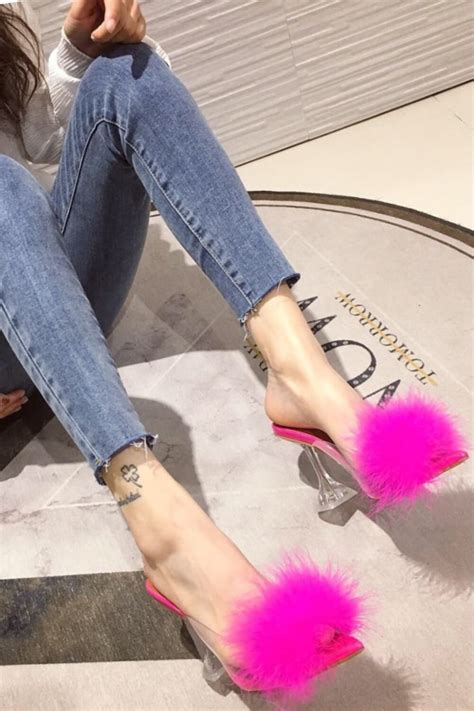 Clear Stiletto High Heel Pink Fur Sandals Tgc Boutique Pink Heels
