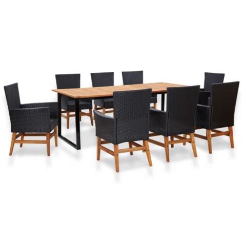 Vidaxl Piece Patio Dining Set Poly Rattan And Acacia Wood Black