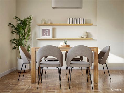 Salón comedor en tonos beige grises y detalles en madera Livitum