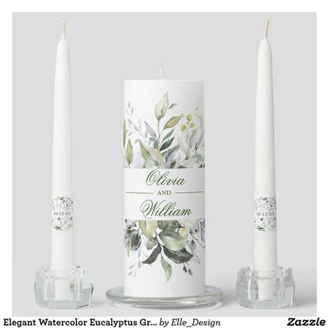 Elegant Watercolor Eucalyptus Greenery Unity Candle Set Zazzle