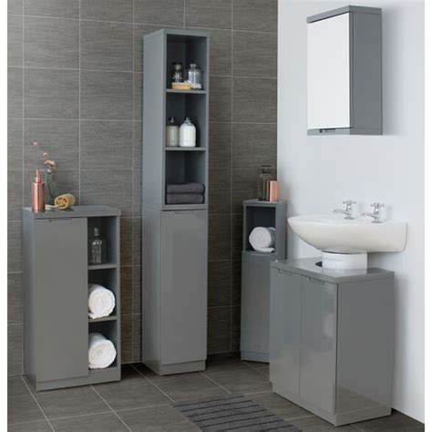 High Gloss Compact Bathroom Tallboy White Store