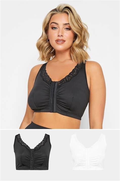 Yours Plus Size 2 Pack Black And White Non Padded Lace Trim Bras Yours Clothing