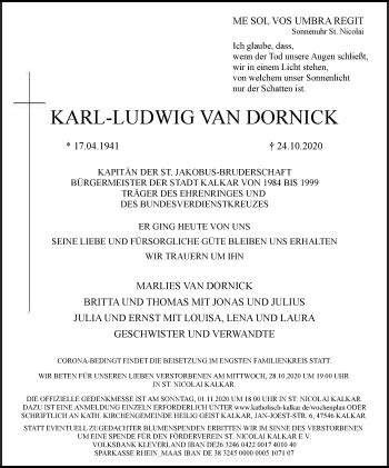 Traueranzeigen Von Karl Ludwig Van Dornick Trauer In NRW De