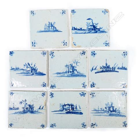 Antique Delft Landscape Tiles With Corner Decorations Zother Th