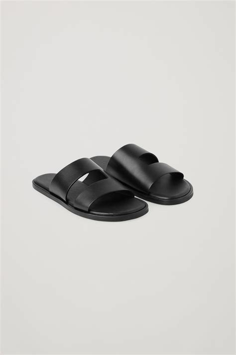 Cos Leather Sliders In Black For Men Lyst