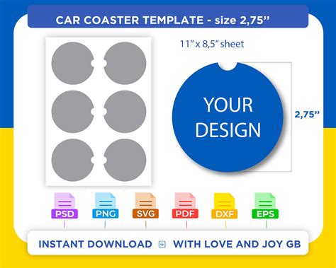 Car Cup Coaster Template Svg Png Dxf Eps Label Wrap Etsy