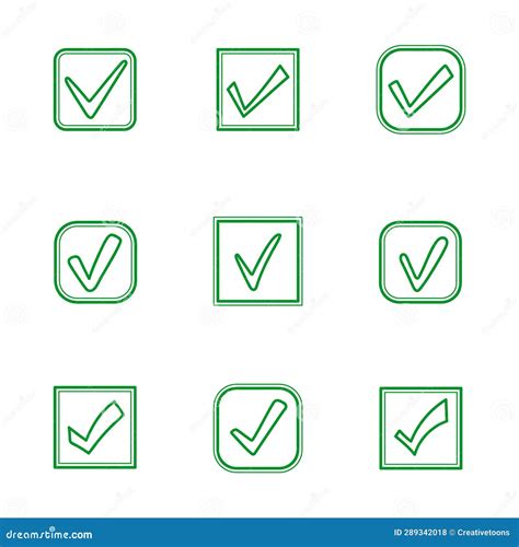 Green Check Mark Icons Flat Style Checkboxes For Yes Approved