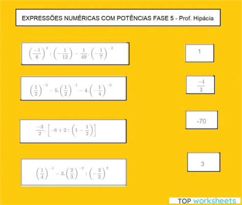 Expressões Numéricas Com Frações E Potências Negativas Ficha Interativa Topworksheets